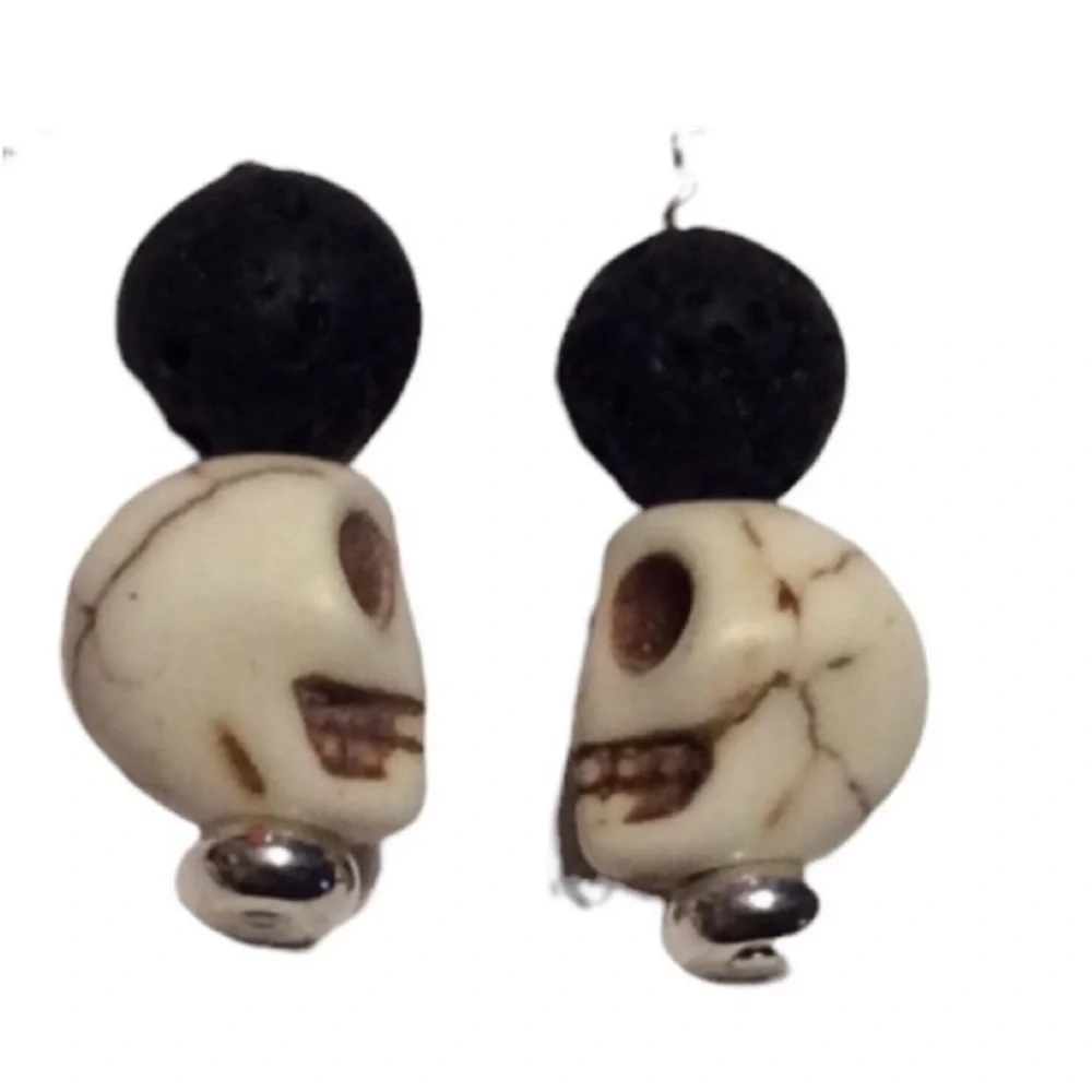 HANDMADE Halloween Holiday DAY Of The DEAD Essential Oil Skull BEAD Earrings